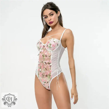 ​Floral Lace Mesh Sexy Bodysuit -  QH Clothing