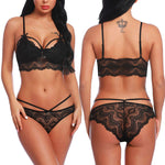 Floral Lace Underwire Lingerie Set - Clothing