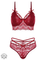 Floral Lace Underwire Lingerie Set - Clothing