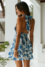 Vacation Floral Lace-up Halter Dress - QH Clothing