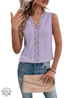 Women Clothing Summer V neck Stitching Hollow Out Lace Vest T Top Women - Quality Home Clothing| Beauty