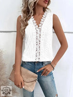 Women Clothing Summer V neck Stitching Hollow Out Lace Vest T Top Women - Quality Home Clothing| Beauty