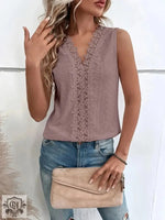 Women Clothing Summer V neck Stitching Hollow Out Lace Vest T Top Women - Quality Home Clothing| Beauty