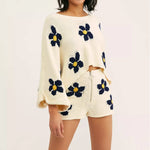 Floral Print Batwing Top & Shorts Set - Clothing