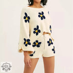 Floral Print Batwing Top & Shorts Set - Clothing