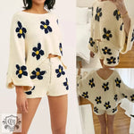 Floral Print Batwing Top & Shorts Set - Clothing