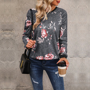 Floral Print Sweatshirt for Autumn - QH Clothing