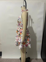 Spring Summer Women Floral Print round Neck Backless Tiered Dress - Quality Home Clothing| Beauty