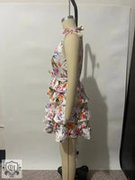 Spring Summer Women Floral Print round Neck Backless Tiered Dress - Quality Home Clothing| Beauty