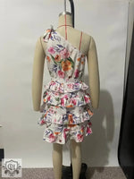 Spring Summer Women Floral Print round Neck Backless Tiered Dress - Quality Home Clothing| Beauty