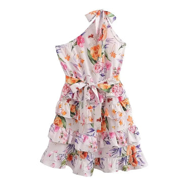 Spring Summer Women Floral Print round Neck Backless Tiered Dress - Quality Home Clothing| Beauty