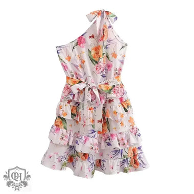 Spring Summer Women Floral Print round Neck Backless Tiered Dress - Quality Home Clothing| Beauty