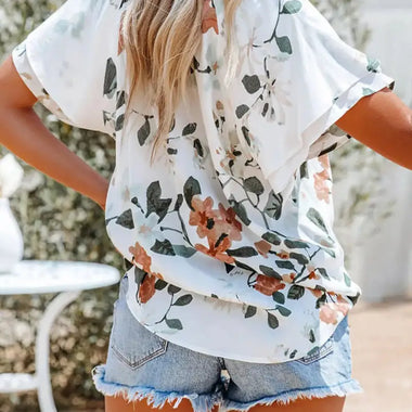 Printed Top Women Summer V-neck Half Cardigan Short Sleeve Loose Shirt Women - Quality Home Clothing| Beauty