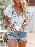 Printed Top Women Summer V-neck Half Cardigan Short Sleeve Loose Shirt Women - Quality Home Clothing| Beauty