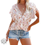 Printed Top Women Summer V-neck Half Cardigan Short Sleeve Loose Shirt Women - Quality Home Clothing| Beauty