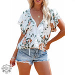 Printed Top Women Summer V-neck Half Cardigan Short Sleeve Loose Shirt Women - Quality Home Clothing| Beauty