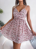 Spring Summer Floral V-neck Ruffled Large Swing Dress Holiday Cami Dress Women Clothing - Quality Home Clothing| Beauty