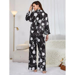 Women Spring Autumn Artificial Silk Plant Printed Long Sleeved Trousers Home Wear Suit - Quality Home Clothing| Beauty