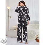 Women Spring Autumn Artificial Silk Plant Printed Long Sleeved Trousers Home Wear Suit - Quality Home Clothing| Beauty