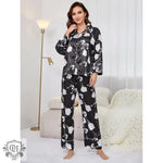 Women Spring Autumn Artificial Silk Plant Printed Long Sleeved Trousers Home Wear Suit - Quality Home Clothing| Beauty