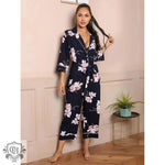 ​Floral Viscose Lounge Jumpsuit with Belt -  QH Clothing