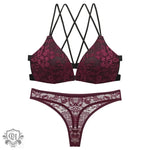 Front Closure Floral Lace Bra Set - 70B / Wine Red - Clothing