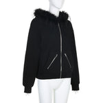 Vintage Fur Collar Zipper Hoodie Coat - QH Clothing