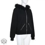 Vintage Fur Collar Zipper Hoodie Coat - QH Clothing