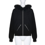 Vintage Fur Collar Zipper Hoodie Coat - QH Clothing