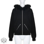 Vintage Fur Collar Zipper Hoodie Coat - QH Clothing