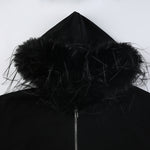 Vintage Fur Collar Zipper Hoodie Coat - QH Clothing