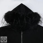 Vintage Fur Collar Zipper Hoodie Coat - QH Clothing