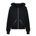 Vintage Fur Collar Zipper Hoodie Coat - QH Clothing