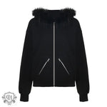 Vintage Fur Collar Zipper Hoodie Coat - QH Clothing