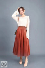 Long Gauzy Skirt Skirt Women Autumn Winter High Waist Mid Length Tulle Skirt Pleated Skirt A Line Skirt Fairy Skirt - Quality Home Clothing| Beauty