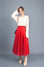 Long Gauzy Skirt Skirt Women Autumn Winter High Waist Mid Length Tulle Skirt Pleated Skirt A Line Skirt Fairy Skirt - Quality Home Clothing| Beauty