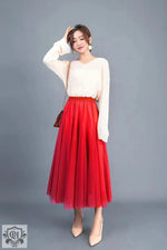 Long Gauzy Skirt Skirt Women Autumn Winter High Waist Mid Length Tulle Skirt Pleated Skirt A Line Skirt Fairy Skirt - Quality Home Clothing| Beauty