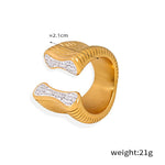 18K gold trendy and personalized geometric inlaid zircon and shell texture design open ring - QH Clothing