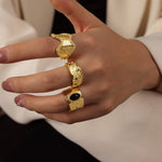 18K gold trendy and personalized irregular-shaped open ring with geometric bark pattern design - QH Clothing