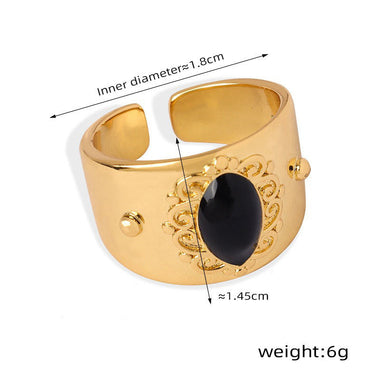 18K gold trendy and personalized irregular-shaped open ring with geometric bark pattern design - QH Clothing