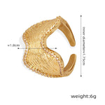 18K gold trendy and personalized irregular-shaped open ring with geometric bark pattern design - QH Clothing