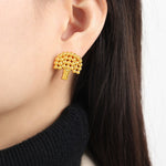 18k gold simple and personalized geometric pattern and bead stitching design earrings - QH Clothing