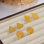 18k gold simple and personalized geometric pattern and bead stitching design earrings - QH Clothing