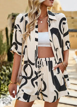 Geometric Print Two-Piece Set - Clothing