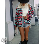 Velvet Geometric Print Plush Coat - QH Clothing