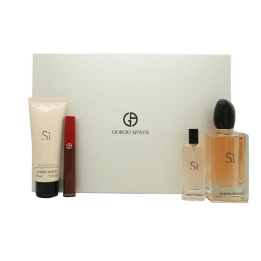 Giorgio Armani Si Gift Set 100ml EDP + 75ml Body Lotion + 6.5ml Lip Maestro - 205 Fiamma + 15ml EDP - Fragrance