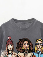 Girl Print Graphic Sweater Top - QH Clothing