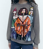 Girl Print Graphic Sweater Top - QH Clothing