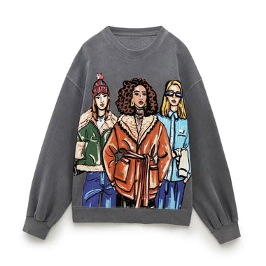 Girl Print Graphic Sweater Top - QH Clothing