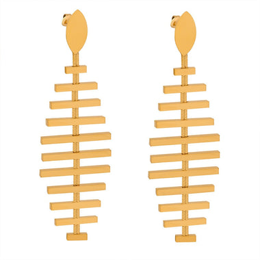 18K gold exquisite personalized fish bone and tassel design light luxury style earrings - QH Clothing